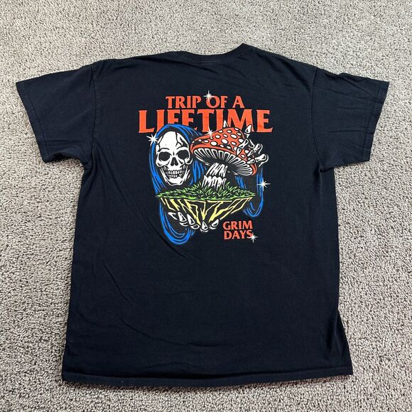 Grim Days Shirt Mens Large Black Trip Of A Life Time Grim Reaper Mushroom Casual - Picture 1 of 13